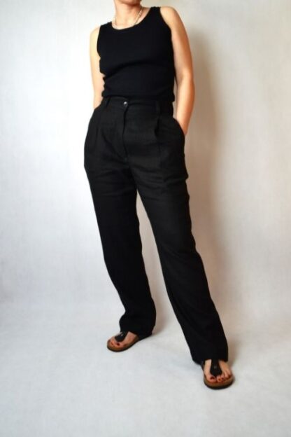 High-Waisted Straight Fit Linen Trousers