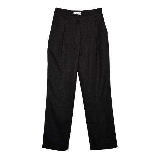 High-Waisted Straight Fit Linen Trousers - Pret a Collection